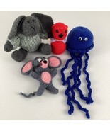 Handmade Crochet Stuffed Animal Toy Lot Octopus Mouse Sweater Rabbit Craft  - $34.60