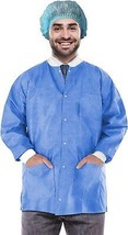 Blue Disposable SMS Lab Jackets 50 gsm Large /w Snaps Front (10 Pack) - £31.45 GBP