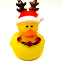 Reindeer Rubber Duck 2&quot; Christmas Duckie Squirter Red Santa Hat Decorati... - $8.50