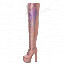 Women Over Knee High Boots Platform Full Side Zip Up 15CM Thick High Heels Boots - £147.85 GBP