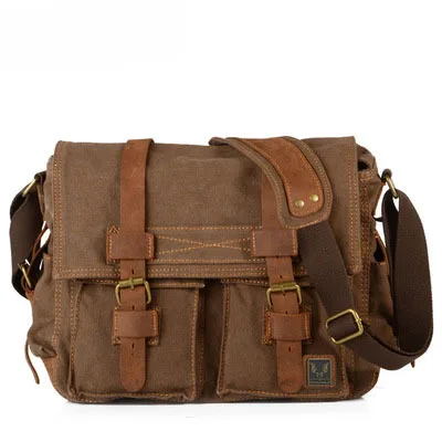 Vintage Canvas splicing real leather bag Single Shoulder Messenger Bag casual ph - $143.70