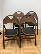 Vintage Wood FOLDING CHAIR SET dining wedding church slat primitive padded Lot 4 - £154.50 GBP