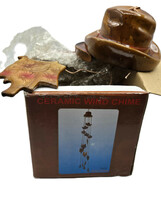 Ceramic Wind Chime Western Cowboy Cowgirl Hat Saddle Boots Brown - $25.95