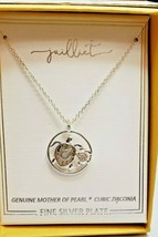 Kohl&#39;s Juilliet Silver Plate Sea Turtles Mother Of Pearl Necklace Cubic Zirconia - £21.29 GBP