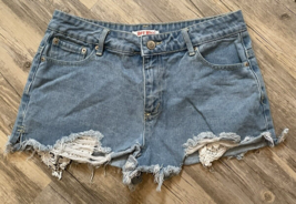 Hot Kiss Shorts Denim Jean High Rise Shortie Womens Size 10 Lace Pocket - £7.65 GBP