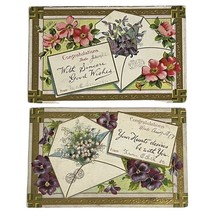 Good Luck Swastika Congratulations Embossed Postcard Early 1910 Floral Lot of 2 - £15.03 GBP