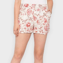 CYNTHIA ROWLEY cream &amp; dark pink floral 100% linen shorts size 4 - £15.20 GBP