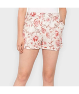 CYNTHIA ROWLEY cream &amp; dark pink floral 100% linen shorts size 4 - £15.17 GBP
