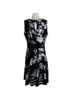 Leslie Fay LF Womens Dress Size 10 Black Silver Embroidered Floral Sleev... - $18.81