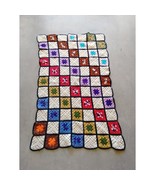 Granny Square Afghan Blanket Lap Throw Crochet Knit Handmade Vtg Roseann... - $376.14 MXN