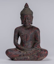 Antik Khmer Stil Sitzender Buddha Aus Holz Statue Dhyana Meditation Mudra - £143.87 GBP