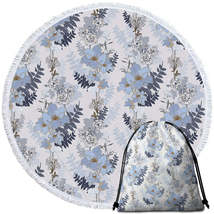 Light Blue and White Flowers Round Beach Towel - $14.90+