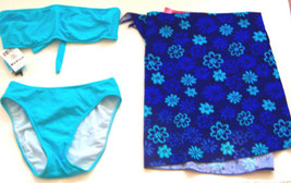 Sunsets/Blink Aqua Turquoise Strapless Bandeau Bikini w/Pareo  XS/M NWT$135 - £61.15 GBP