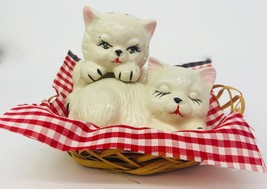 Salt &amp; Pepper Shakers Cat Kittens Design In Basket River Grove Pottery Kitchen - £22.94 GBP