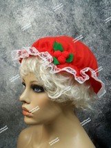 Festive Red White Mrs Claus Hat Mop Cap Mob Colonial Granny Christmas Ad... - $206.38 MXN