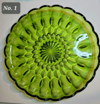 4 Indian Glass Green 10&quot; Serving Plates Fairland Pattern Vintage - £47.96 GBP