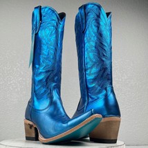 Lane SMOKESHOW Blue Cowboy Boots Womens 7 Leather Western Style Snip Toe Tall - £170.14 GBP