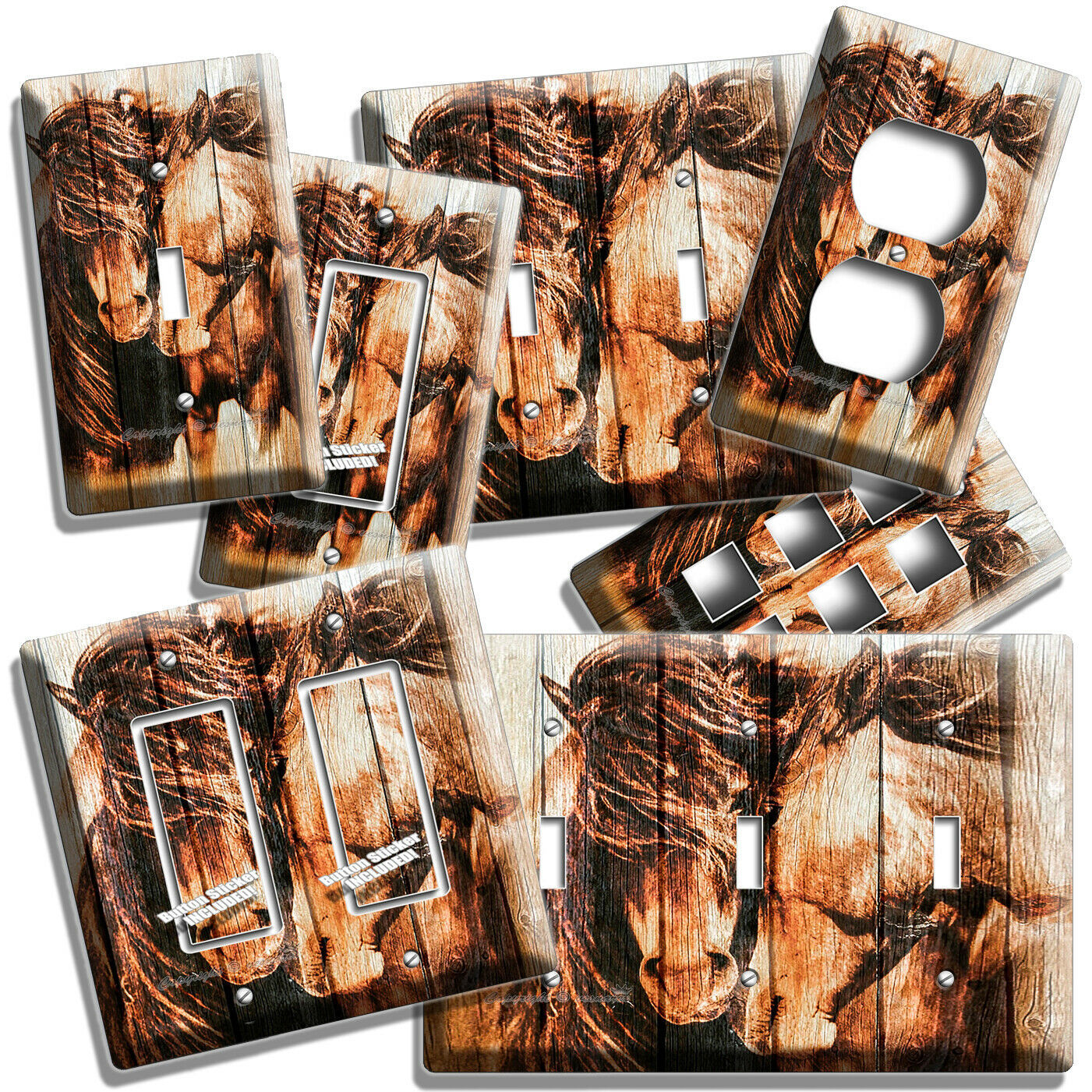 RUSTIC COUNTRY FARM LOVE HORSES LIGHT SWITCH OUTLET WALL PLATES WOOD BARN DECOR