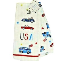 Envogue Vintage Cars Kitchen Towels Patriotic Hedgehog on Scooter USA Flag 2-Pc - £15.15 GBP