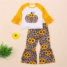 NEW Sunflower Pumpkin Shirt Leopard Leggings Girls Outfit Set - £5.18 GBP