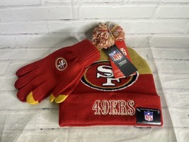 Ultra Game NFL San Francisco 49ers Winter Beanie Knit Hat with Gloves Set NEW - £27.09 GBP