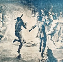 1891 Sioux Ghost Dance Blue Plate Print Victorian Indian War History F6G - $29.99