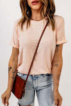 Pink Solid Color Crew Neck Tee - £12.01 GBP