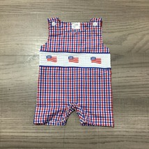 NEW 4th of July US Flag Baby Boys Smocked Boutique Overall Romper Jumpsuit - £13.40 GBP