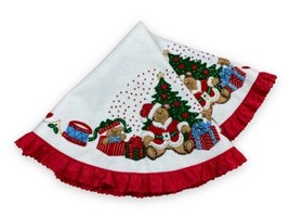 Vtg 38” Handmade MCM Felt Sequins Christmas Tree Skirt Toys Bear Hearts ... - $49.01