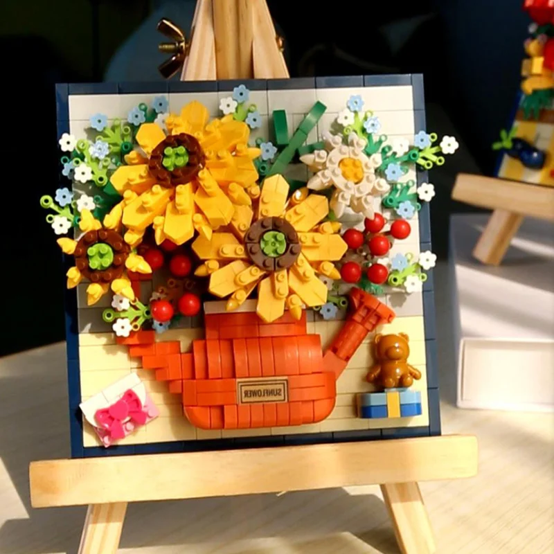 MOC Creative Potting Sunflower Mini Flower Pot Plant Building Block Funny Tulip - £43.07 GBP