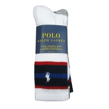 Polo Ralph Lauren Crew Socks Men&#39;s Size 6-13 Blue Red White Striped (3-P... - $34.06 CAD