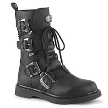 DEMONIA BOLT-265 Men&#39;s Punk Combat Biker Black Buckles Lace Up Calf Ankl... - $103.95