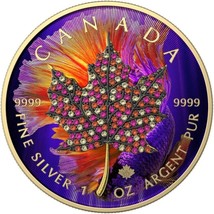 1 Oz Silver Coin 2022 Canada $5 Maple Leaf Seasons October Bejeweled Lea... - $147.00