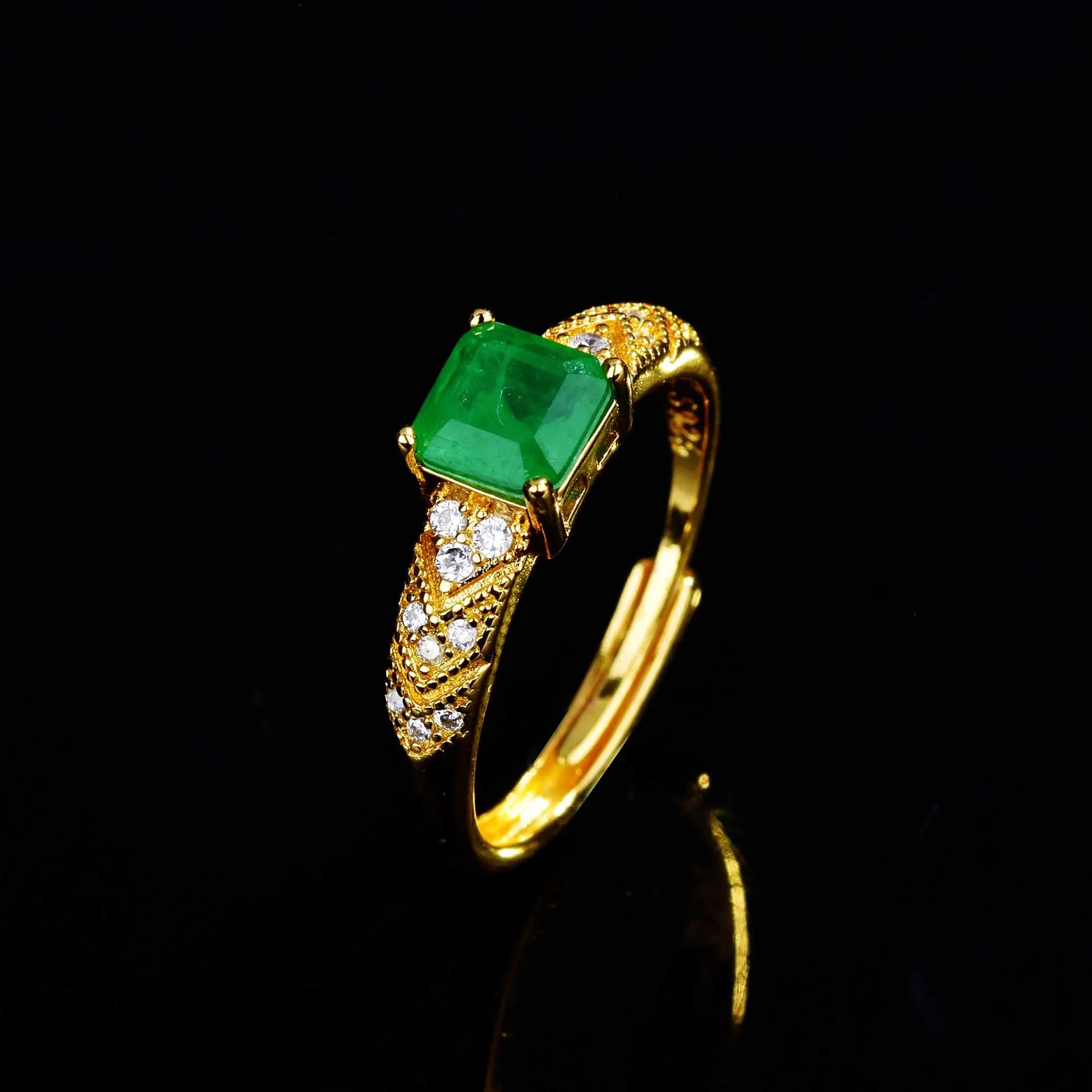 18K Gold Ring for Women Natural 2 Carat emerald with Diamond Jewelry Anillos De  - £21.71 GBP