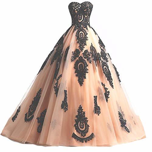 Custom Made Long Ball Gown Black Lace Gothic Formal Evening Prom Dresses Peach