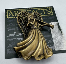 Jewelry Pin Angel New Horn Artifacts Brushed Gold Tone  Pewter 2 inches  1986 - £9.68 GBP