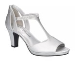Easy Street Women T Strap Dress Sandals Flash Size US 8N Silver Satin - $31.68