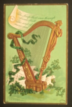 St Patricks Day Taras Hall Harp Soul of Music Embossed Julius Bien Postcard 1908 - $7.99