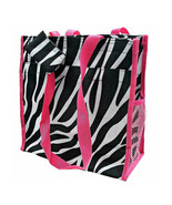 Black and White Zebra Print Tote Bag with Hot Pink Trim - £14.46 GBP