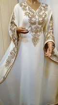 Stylish White Moroccan Dubai Kaftans Farasha Abaya Dress New Fancy Long Gown - £49.25 GBP