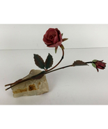 Enameled Copper Metal Rose Flower Sculpture Figurine on Quartz Rock Crys... - £53.15 GBP