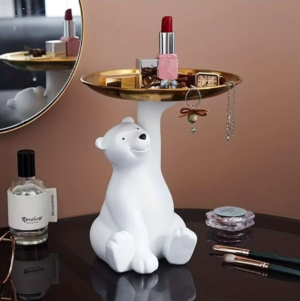 Polar Bear Plate Holder with Gold Trinket Tray Home Decor Jewelry Tray Gift Idea