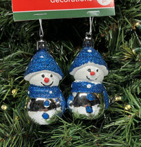 Snowman Tree Ornaments 2 Piece Set Blue &amp; White Christmas Holiday Decor 3” NWT - £5.27 GBP