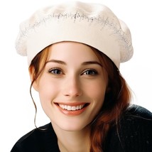 Rhinestone Beret Hats For Women 2 Layers Wool French Hat Lady Winter Warm Hat - £31.59 GBP