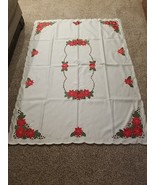 Poinsettia Applique Christmas Lace Cut Work Tablecloth 52&quot;x70&quot; Oblong Ne... - $620.00 MXN