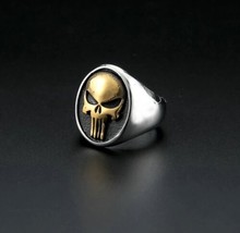 New Gold Plated Tone Stainless Steel Mens Biker Punisher Skull Ring Size 7-15 - £13.00 GBP