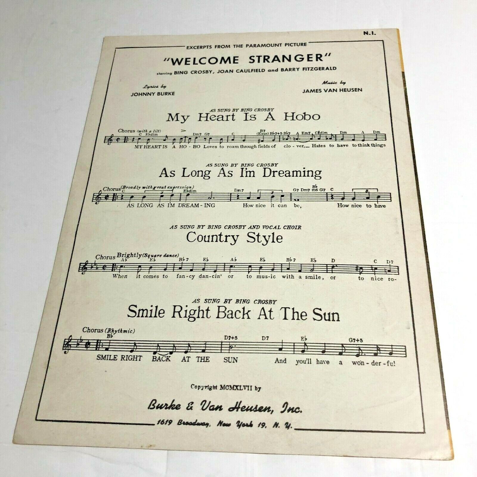 Sheet184 Sheet Music my heart is a hobo Bing Crosby Joan Caulfield ...