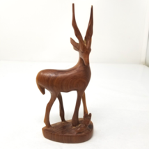 Gazelle Figurine Wood Hand Carved with Calf Striking Pose Vtg - $18.95