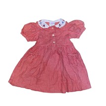Vintage Gingham Plaid Check Gingham Dress Embroidered Collar with ABCs Red 2T - £25.56 GBP