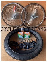 20&quot; FRONT &amp; COASTER WHEEL 144 SPOKES, BLACK BRICK TIRE 20 X 2.125 W TUBE... - £204.73 GBP